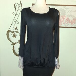 Vintage Romeo And Juliette Elegant Black Women's Top with Silver Accents
